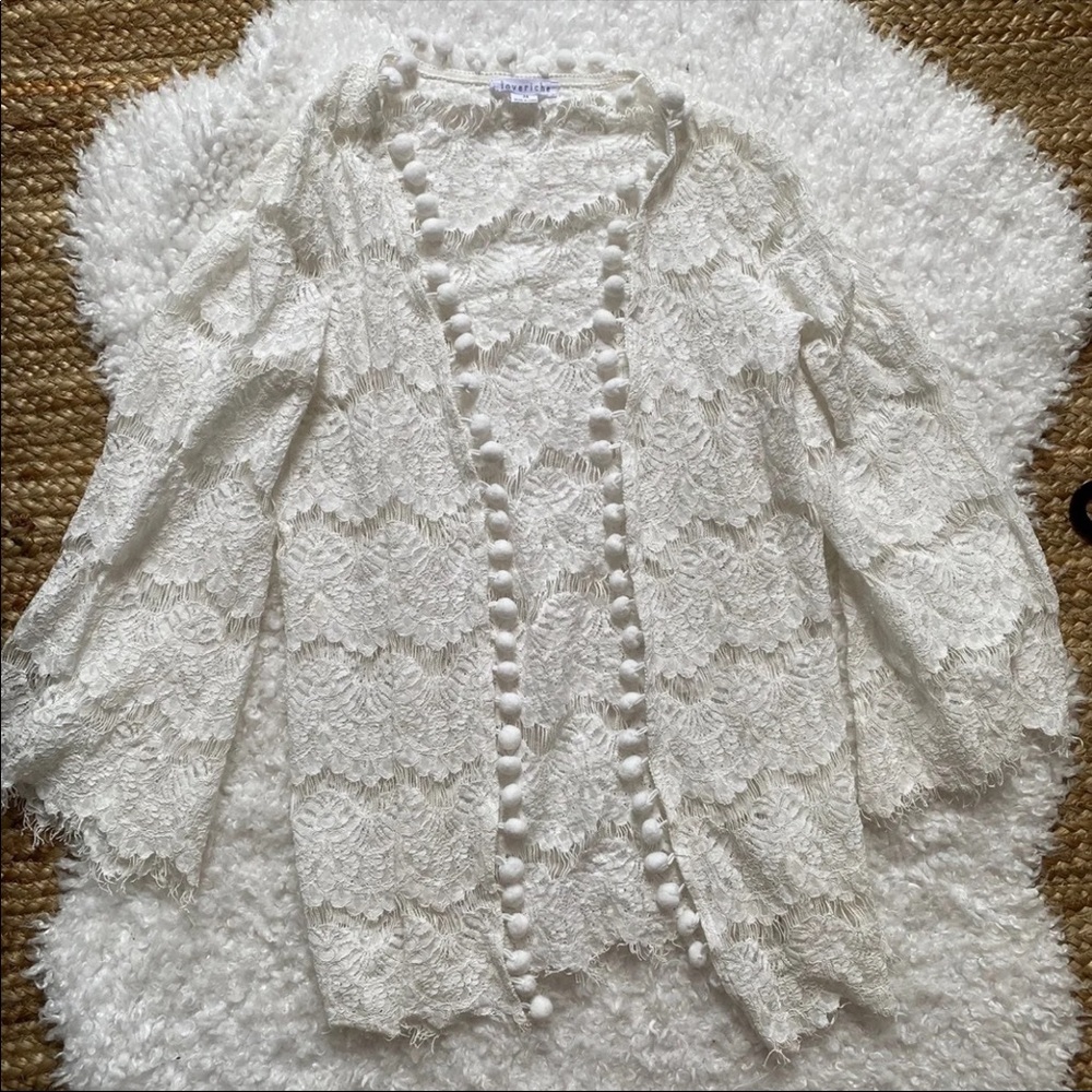 LOVERICHE Lace Pom Pom Coverup Kimono